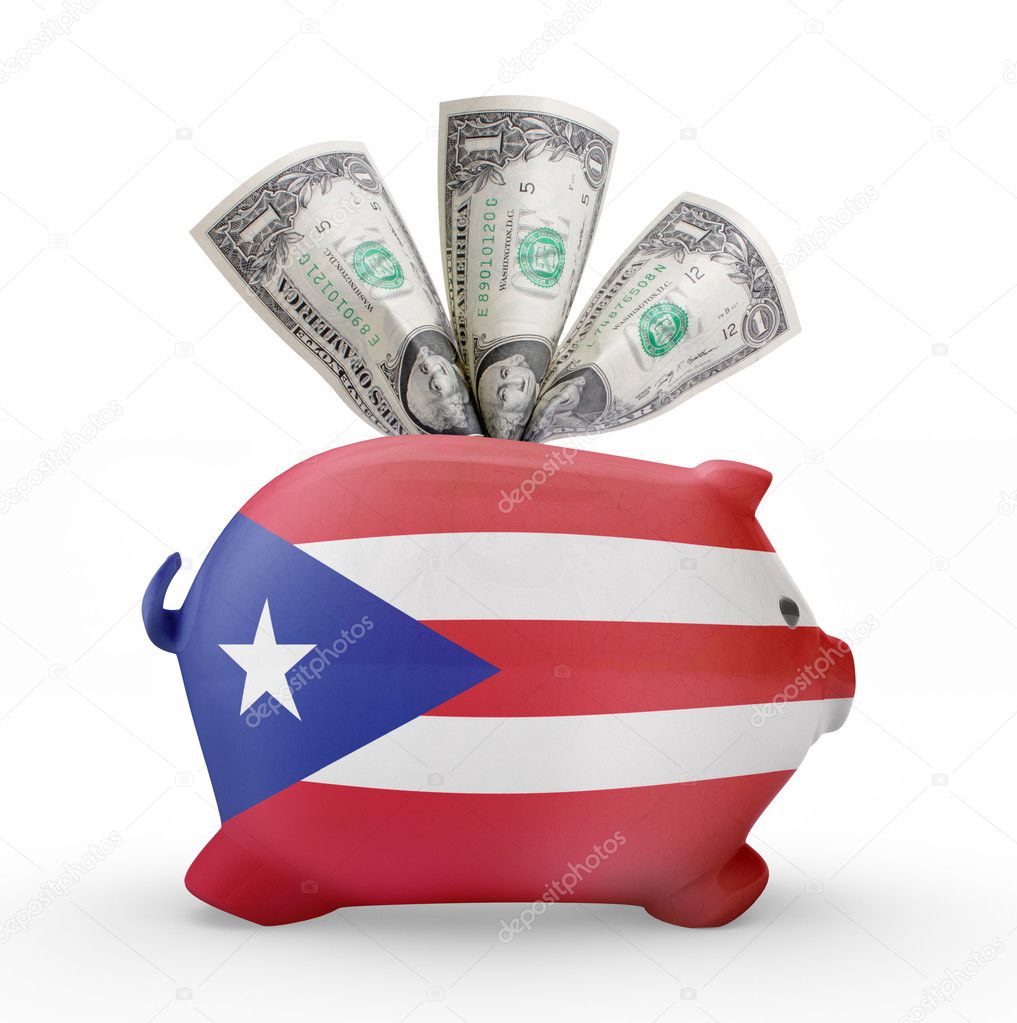 Piggy bank with the flag of Puerto Rico .(series)