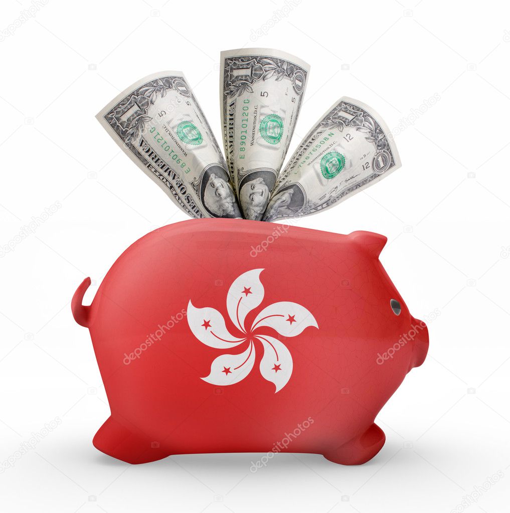 Piggy bank with the flag of Hong Kong .(series)