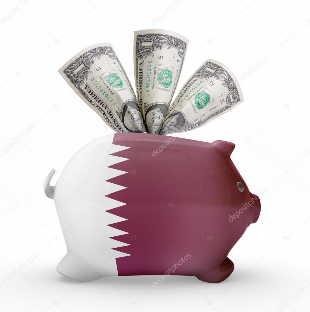 Piggy bank with the flag of Qatar .(series)