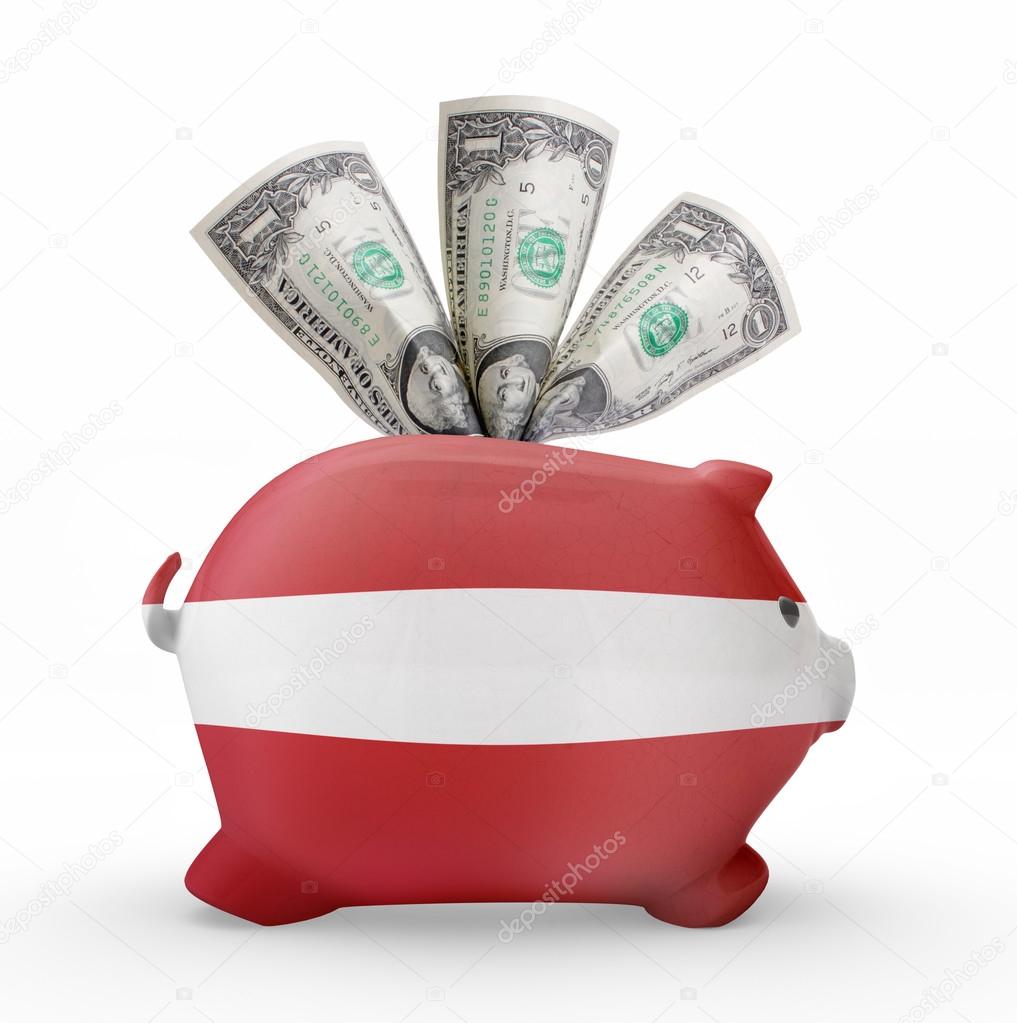 Piggy bank with the flag of Austria .(series)