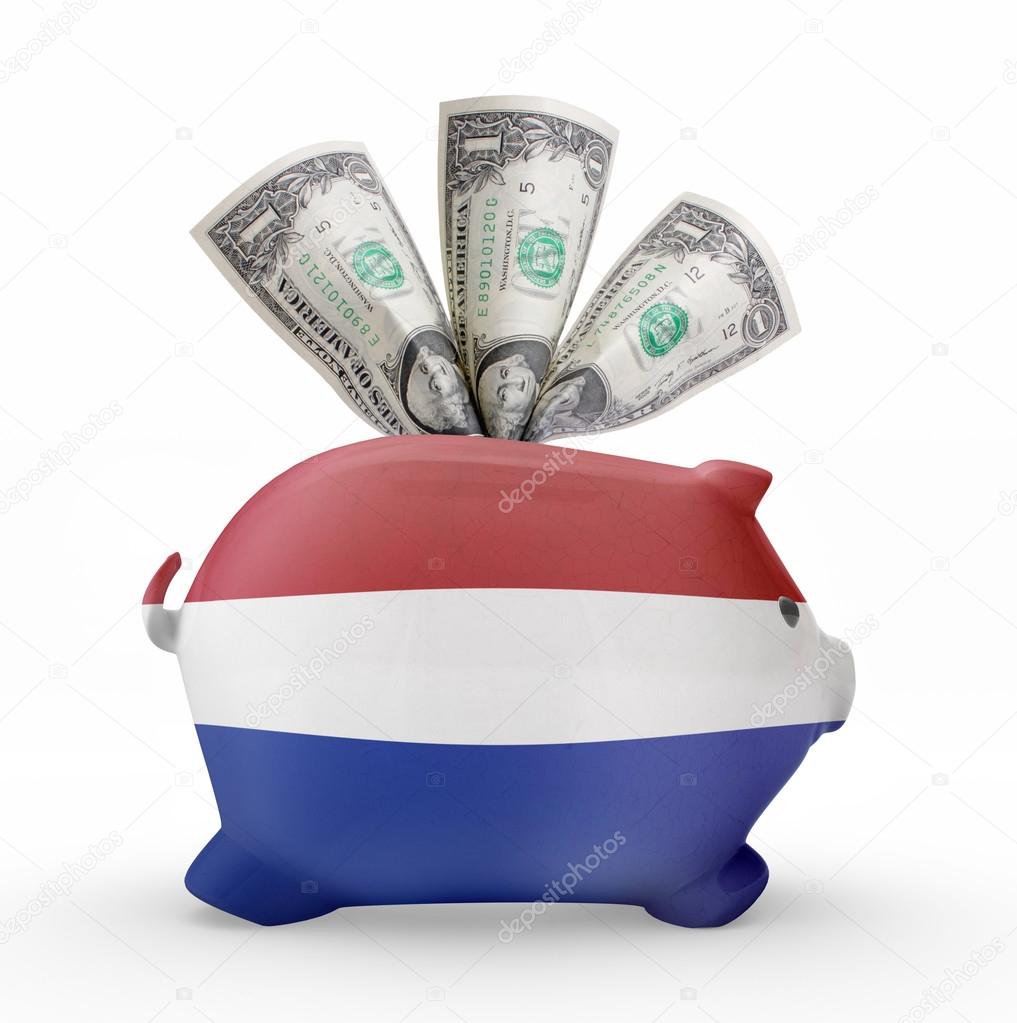 Piggy bank with the flag of Netherlands .(series)