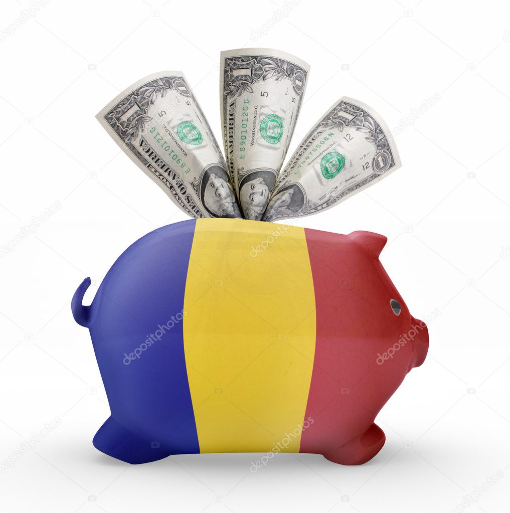 Piggy bank with the flag of Romania .(series)