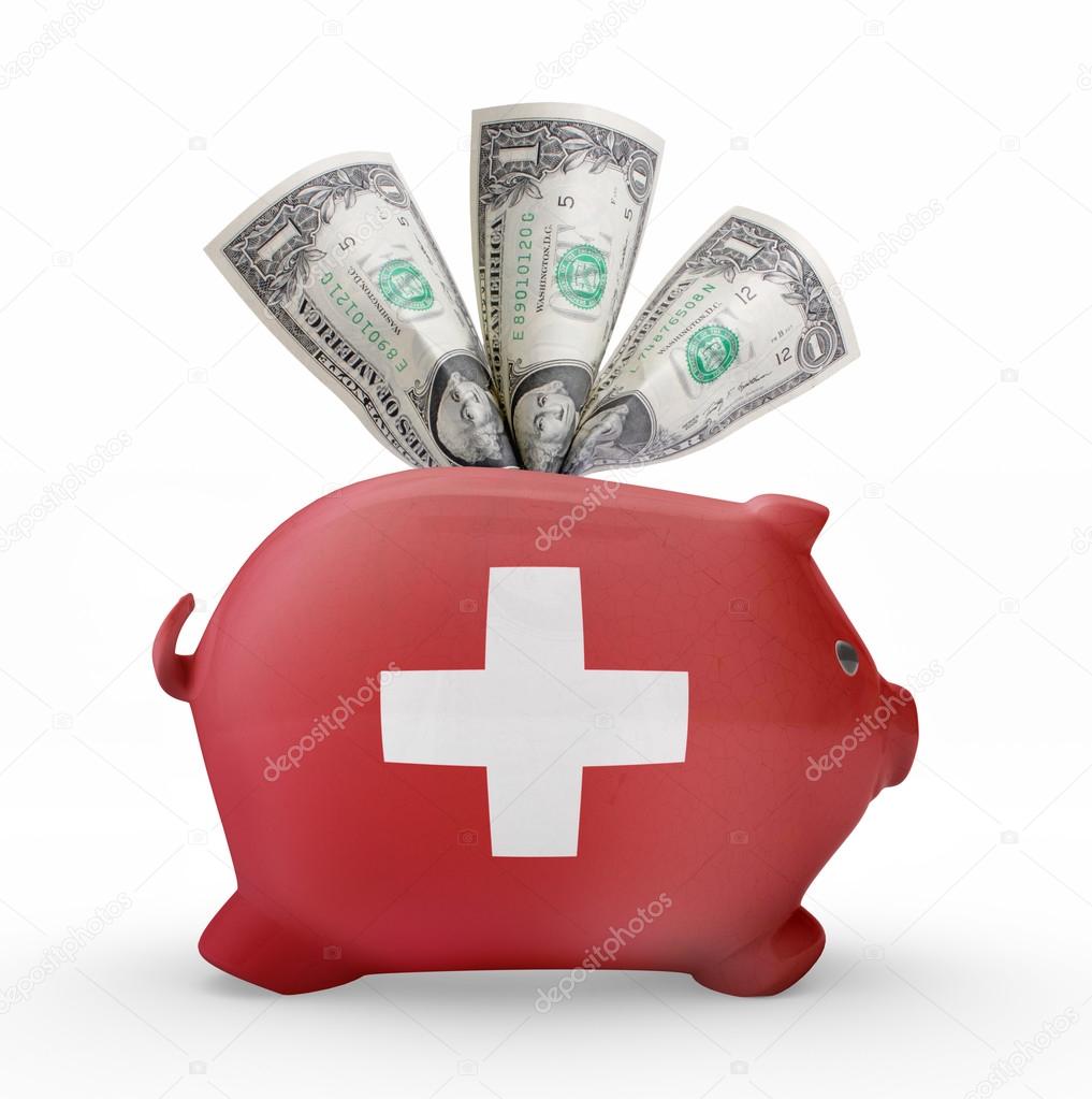 Piggy bank with the flag of Switzerland .(series)