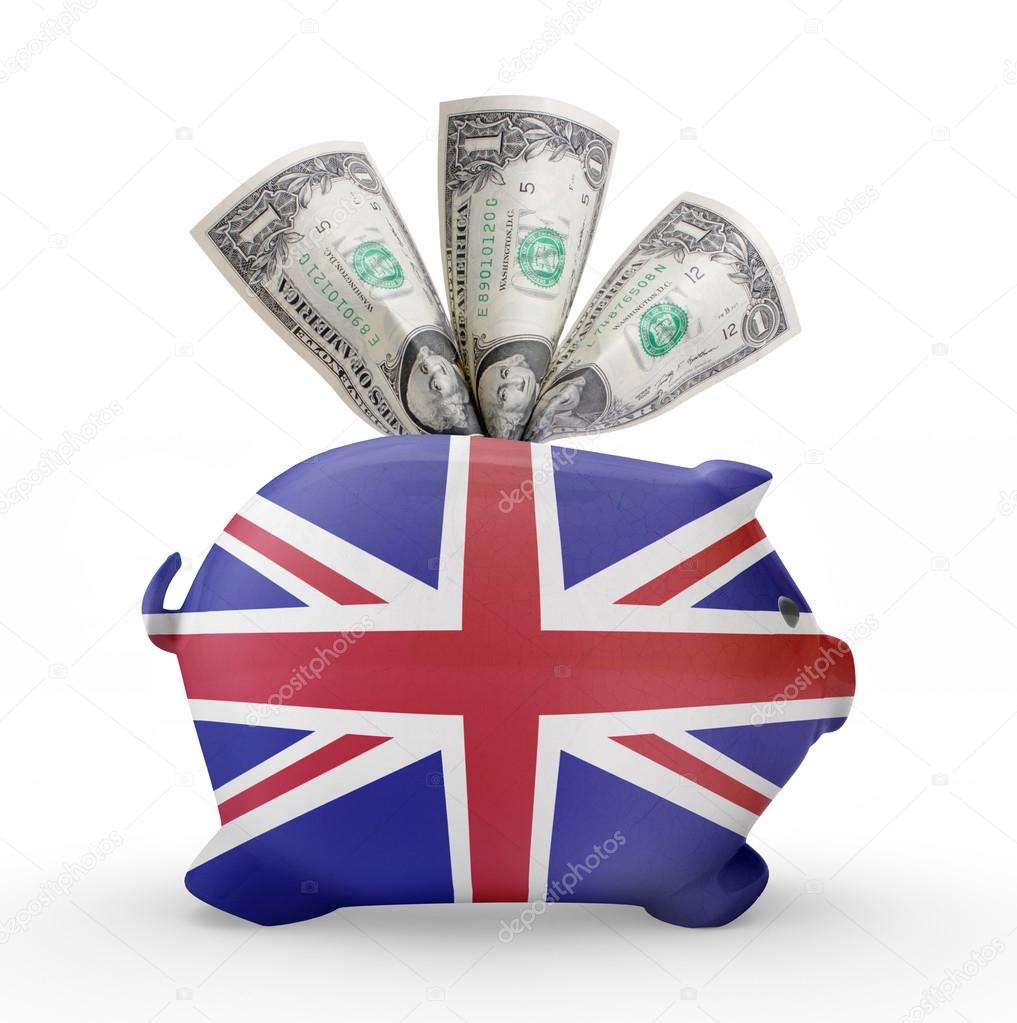 Piggy bank with the flag of United Kingdom .(series)