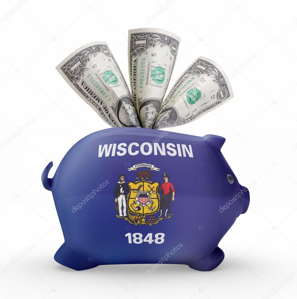 Piggy bank with the flag of Wisconsin .(series)