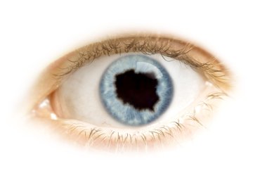 Close-up of an eye with the pupil in the shape of Poland.(series