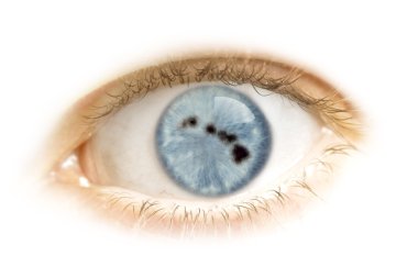 Close-up of an eye with the pupil in the shape of Hawaii.(series