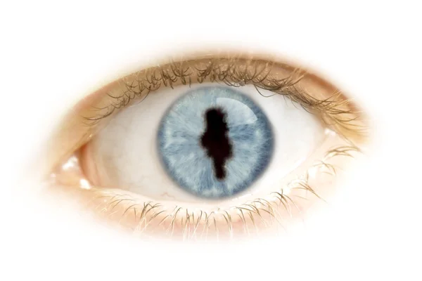Close-up of an eye with the pupil in the shape of Tunisia.(serie — Stockfoto