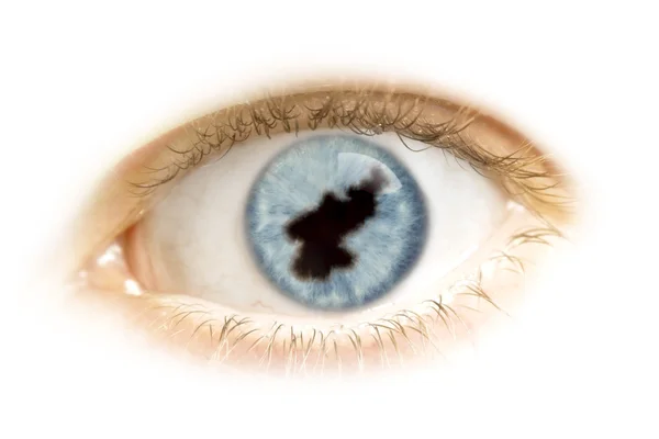Close-up of an eye with the pupil in the shape of North Korea.(s — 图库照片