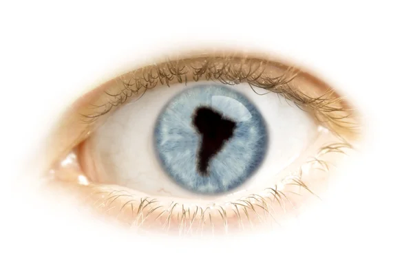 Close-up de um olho com o aluno na forma de América do Sul . — Fotografia de Stock