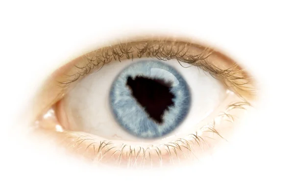 Close-up de um olho com o aluno na forma de Bósnia e Ela — Fotografia de Stock