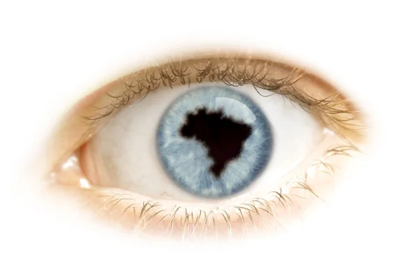 Nahaufnahme eines Auges mit der Pupille in Form von Brasilien. (Reihe — Stockfoto