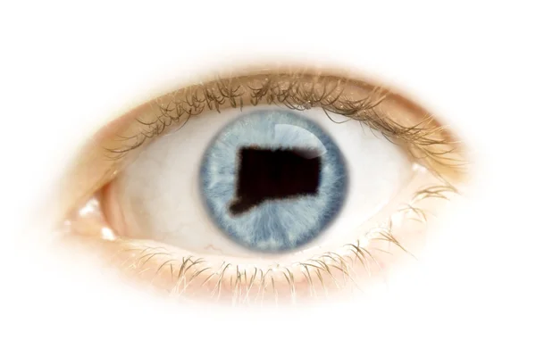 Close-up of an eye with the pupil in the shape of Connecticut.(s — Stockfoto
