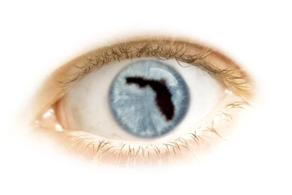 Close-up of an eye with the pupil in the shape of Florida.(serie — Stock Photo, Image