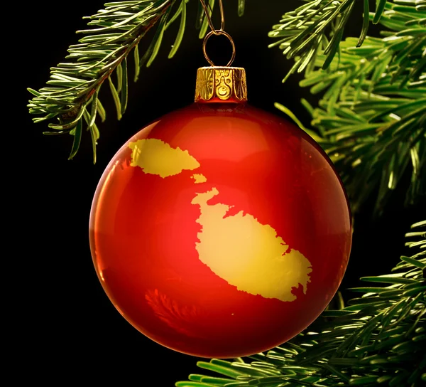 Red bauble with the golden shape of Malta hanging on a christmas — 图库照片
