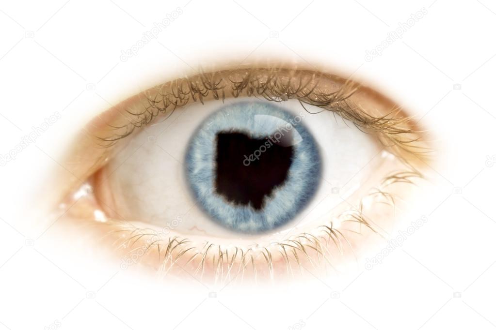 Close-up of an eye with the pupil in the shape of Ohio.(series)