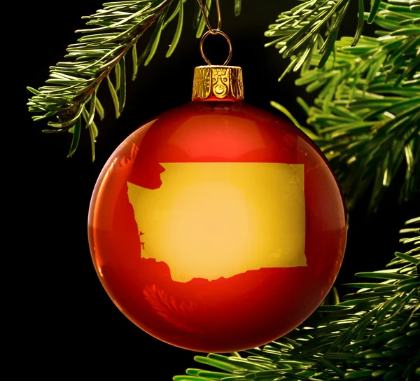 Red bauble with the golden shape of Washington hanging on a chri — 图库照片