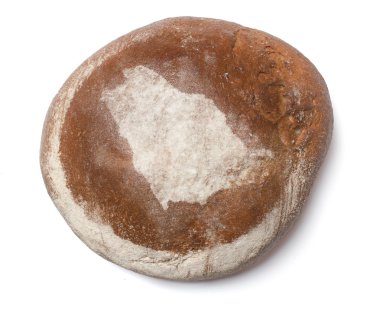 A loaf of fresh bread covered with rye flour in the shape of Sau