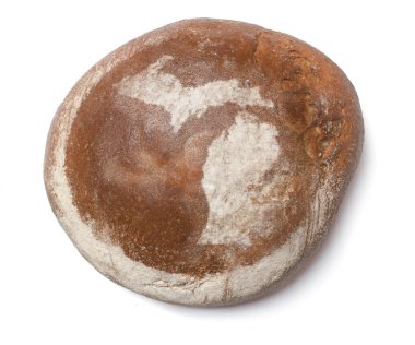 A loaf of fresh bread covered with rye flour in the shape of Mic