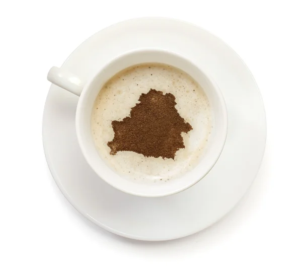 Taza de café con espuma y polvo en forma de Bielorrusia. (seri —  Fotos de Stock