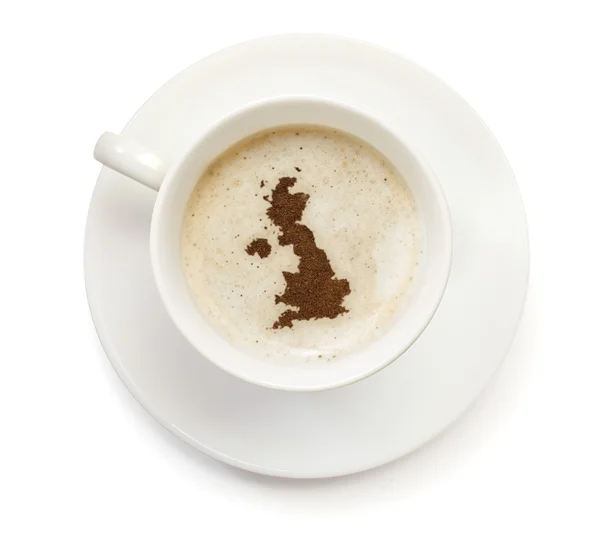 Tasse Kaffee mit Schaum und Pulver in Form von united kingdo — Stockfoto