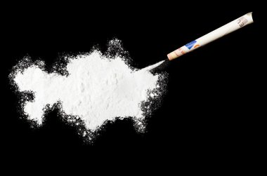 Powder drug like cocaine in the shape of Kazakhstan.(series) clipart
