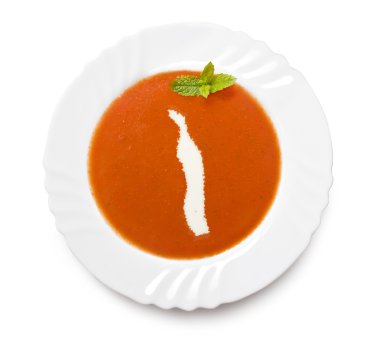 Plaka Togo şeklinde kremalı domates çorbası. (seri)