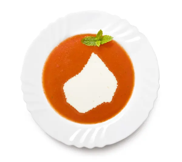 Тареловый томатный суп со сливками в форме Лесото. (серия ) — стоковое фото