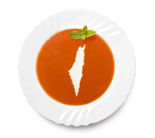 Sopa de tomate plato con crema en la forma de Israel. (serie ) — Foto de Stock