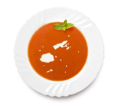 Plate tomato soup with cream in the shape of Fiji.(series)