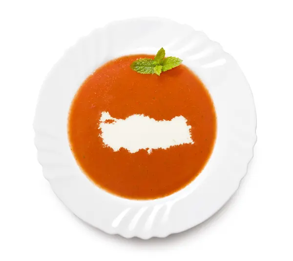 Piatto zuppa di pomodoro con crema a forma di Turchia. (serie ) — Foto Stock