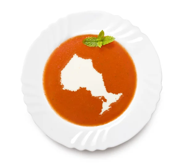 Plate tomato soup with cream in the shape of Ontario.(series) — 스톡 사진