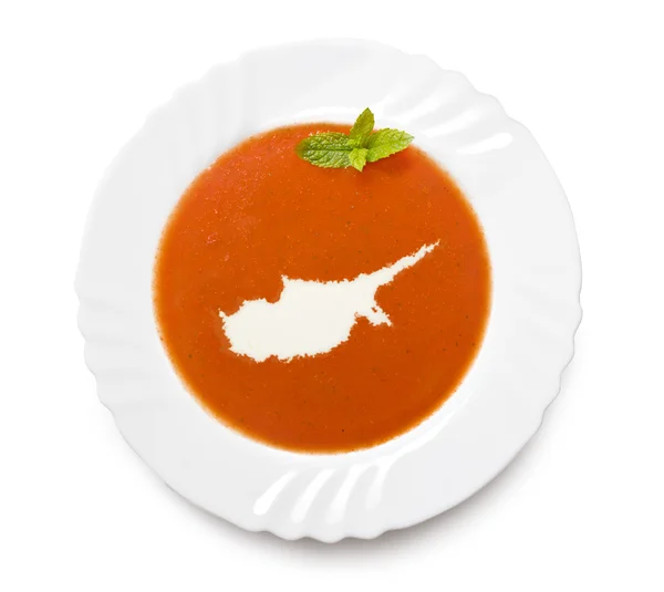 Piatto zuppa di pomodoro con crema a forma di Cipro. (serie ) — Foto Stock