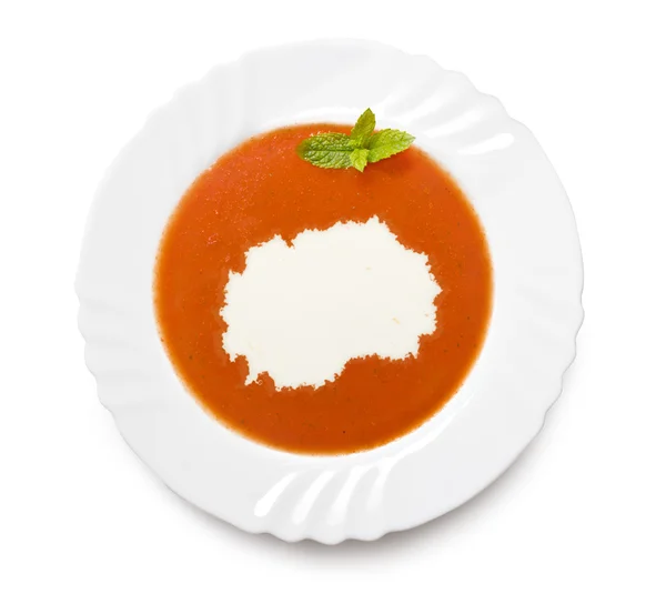 Плита томатный суп со сливками в форме Македонии. (серия ) — стоковое фото