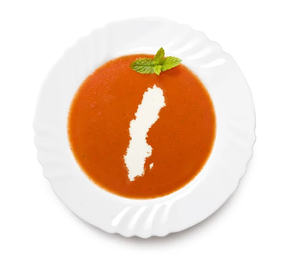 Плита томатный суп со сливками в форме Швеции. (серия ) — стоковое фото