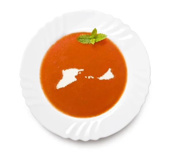 Piatto zuppa di pomodoro con crema a forma di Isole Midway. (ser — Foto Stock