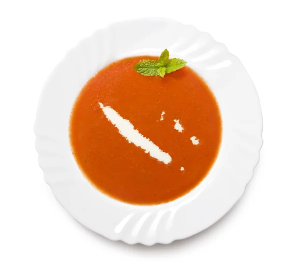 Плита томатный суп со сливками в форме Новой Каледонии. (seri — стоковое фото