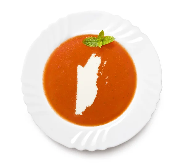 Plate tomato soup with cream in the shape of Belize.(series) — Stock Photo, Image