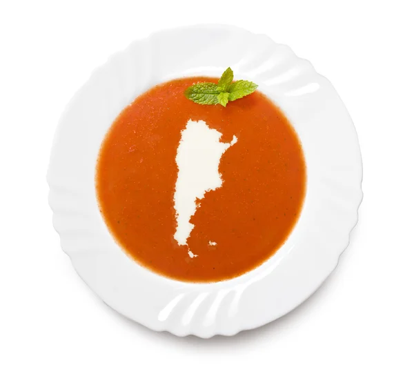 Deska rajská polévka se smetanou v tvaru Argentiny. (série) — Stock fotografie