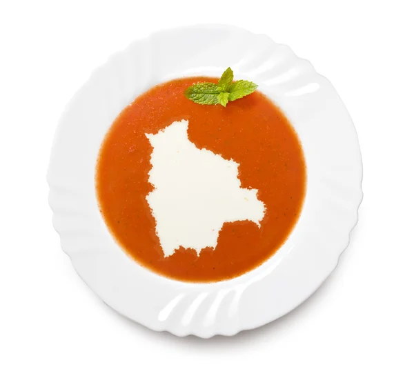 Суп из томатов со сливками в форме Боливии. (серия ) — стоковое фото