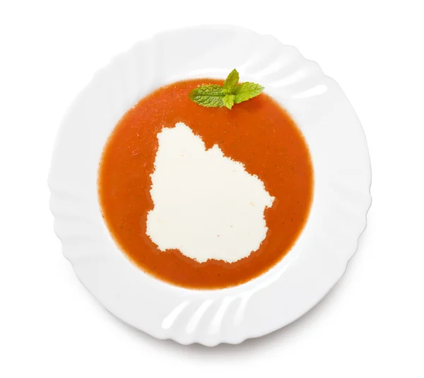Плита томатный суп со сливками в форме Уругвая. (серия ) — стоковое фото