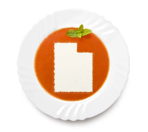 Тареловый томатный суп со сливками в форме Юты. (серия ) — стоковое фото