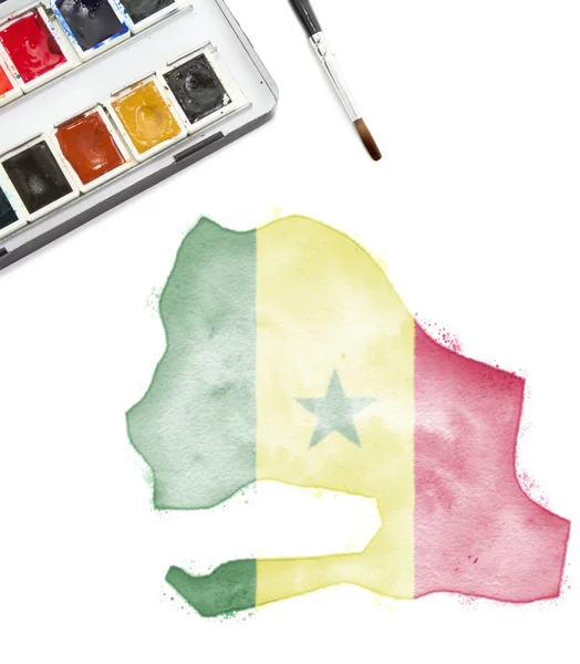 Pittura ad acquerello del Senegal nei colori nazionali. (serie ) — Foto Stock