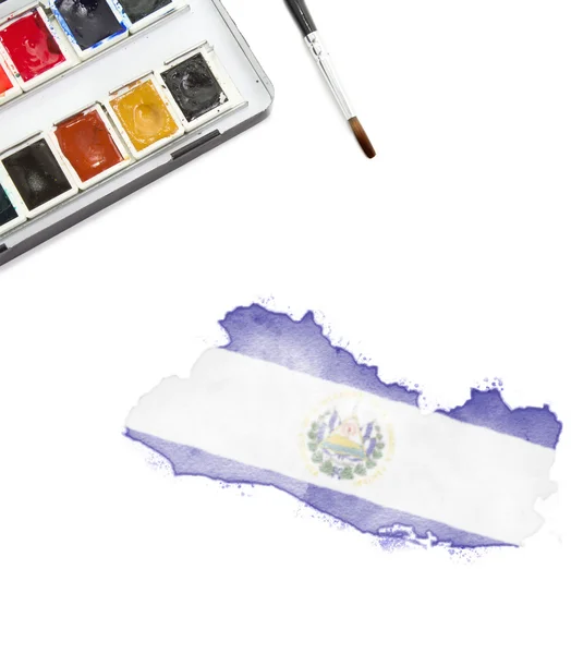 Akwarela malarstwo El Salvador w barwach narodowych. (serie — Zdjęcie stockowe