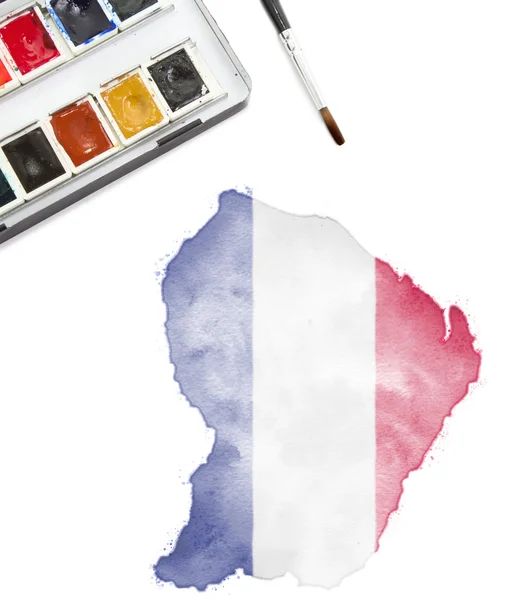 Pintura aquarela da Guiana Francesa nas cores nacionais. (s) — Fotografia de Stock