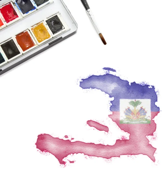 Pintura aquarela do Haiti nas cores nacionais. (série ) — Fotografia de Stock