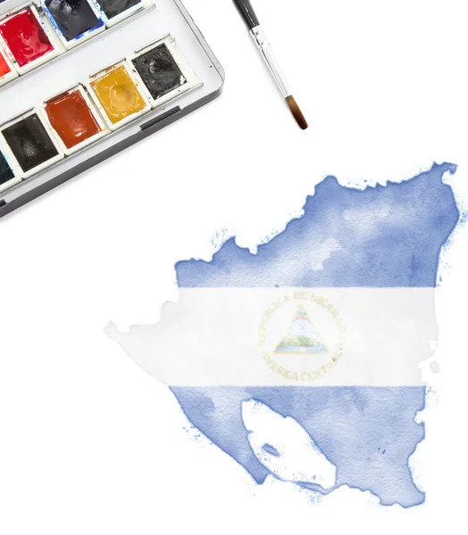 尼加拉瓜在全国颜色的水彩作品。(系列) — 图库照片