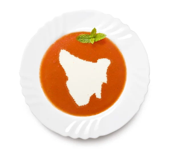 Πιάτο ντομάτα σούπα με κρέμα σε σχήμα της Τασμανίας. (σειρά) Royalty Free Εικόνες Αρχείου