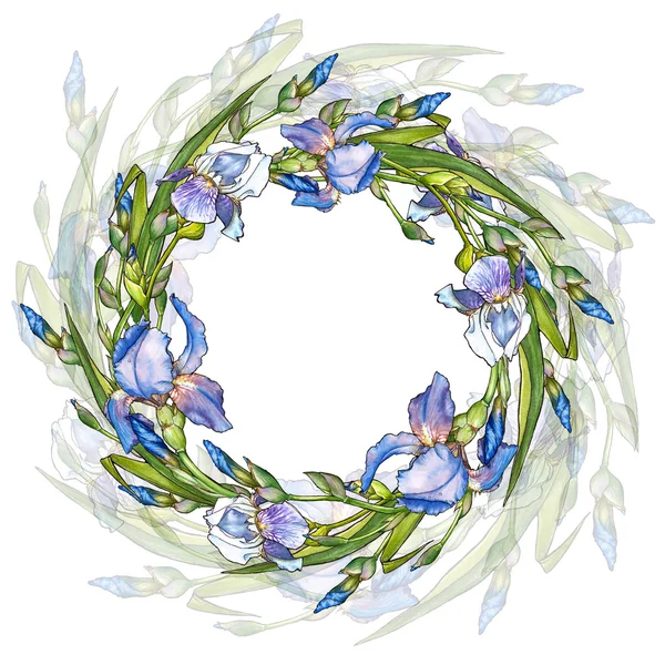 Wreath with irises — Stock Photo, Image