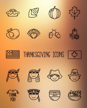 Şükran günü çizgi Icons set